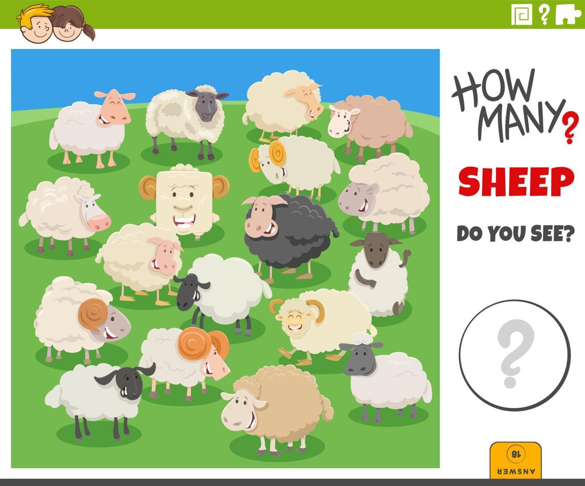 tellen tekenfilm schapen boerderij dieren leerzaam spel vector