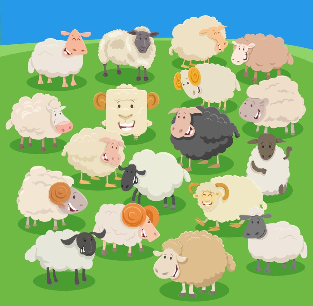 tekenfilm schapen en rammen boerderij dieren grappig tekens groep vector