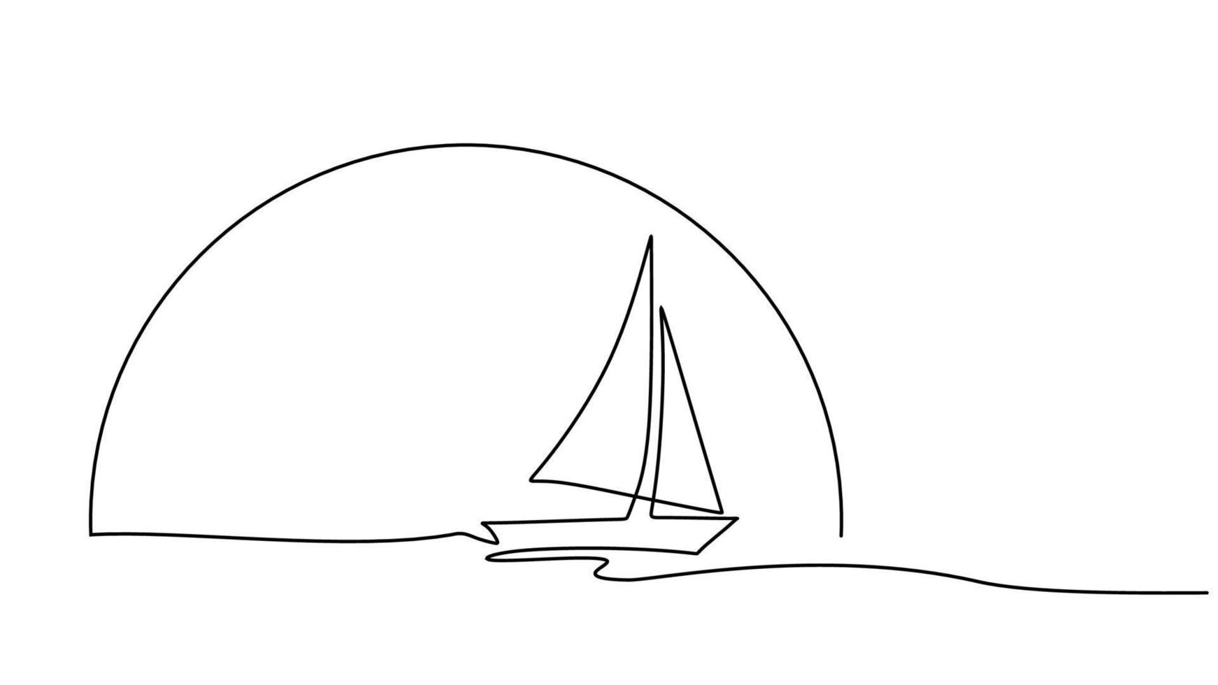 een lijn tekening van zonsondergang en schip geïsoleerd Aan wit achtergrond vector