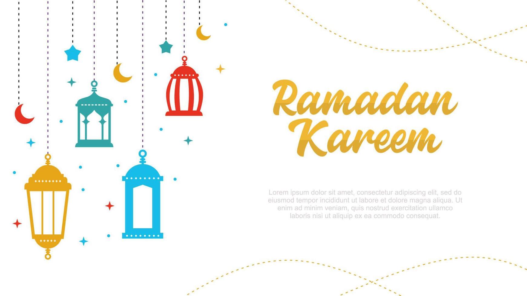 vier hangende lantaarns en Islamitisch ornamenten voor Ramadan kareem concept vector