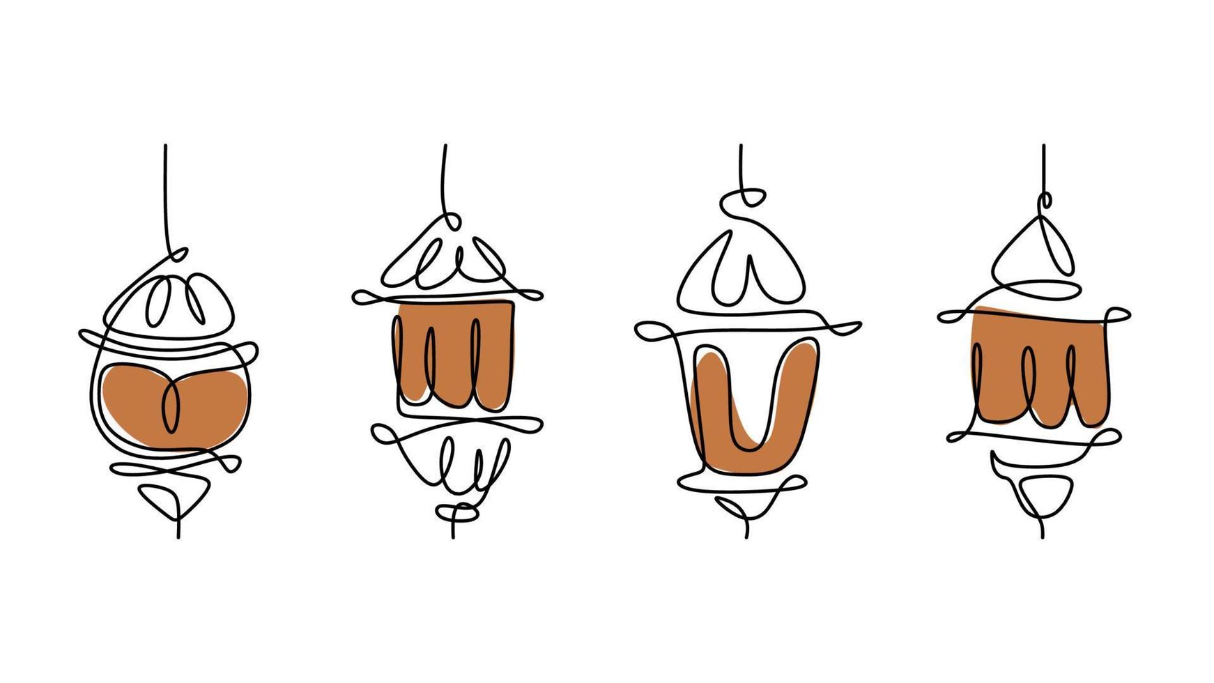 een lijn tekening van vier lantaarns geïsoleerd Aan wit achtergrond. doorlopend single lijn minimalisme. vector