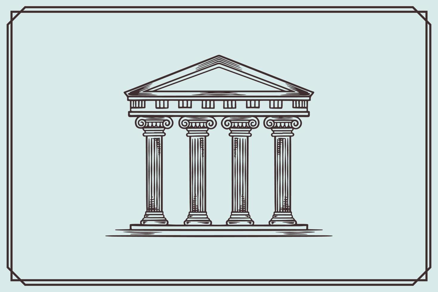 hand- getrokken oude Grieks gebouw in wijnoogst stijl. vector