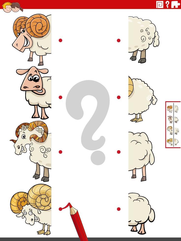 match helften van afbeeldingen met educatief spel voor schapen vector