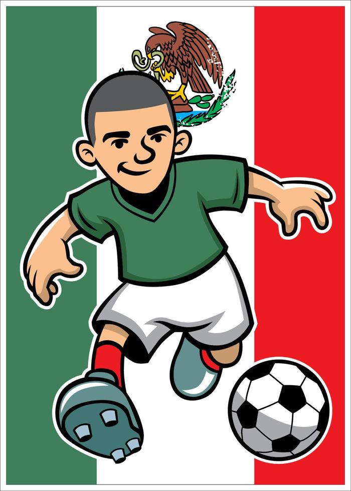 Mexico voetbal speler met vlag achtergrond vector