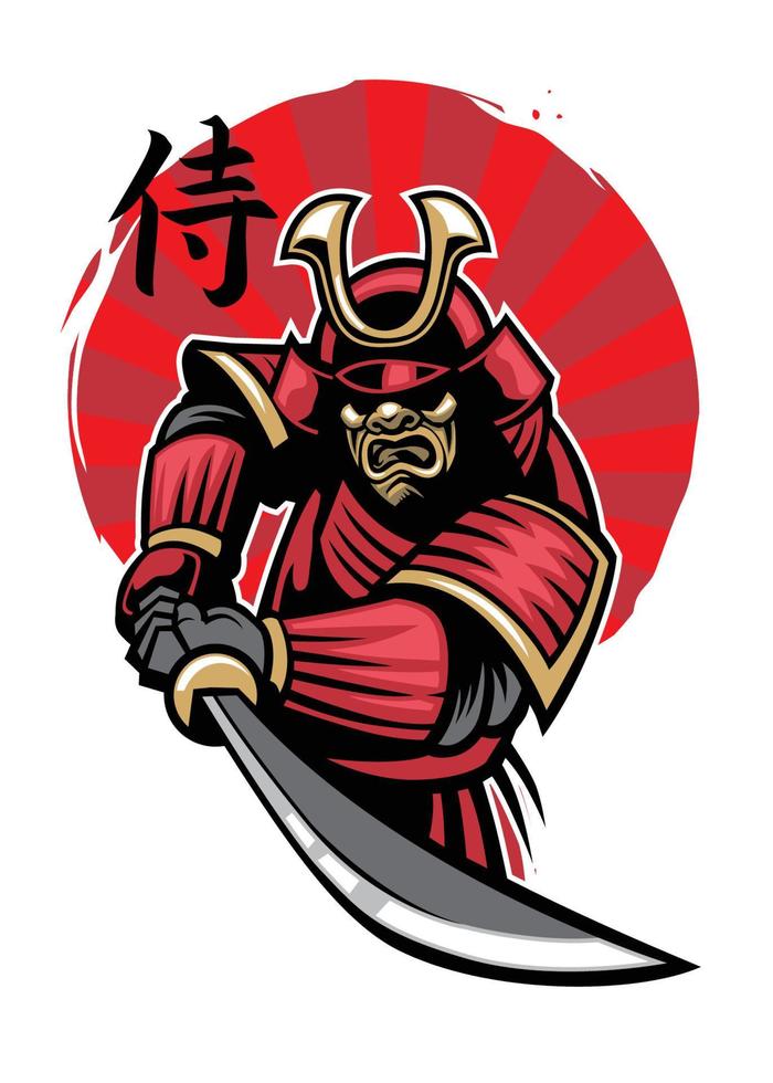 samurai krijger met Japans woord middelen samurai vector