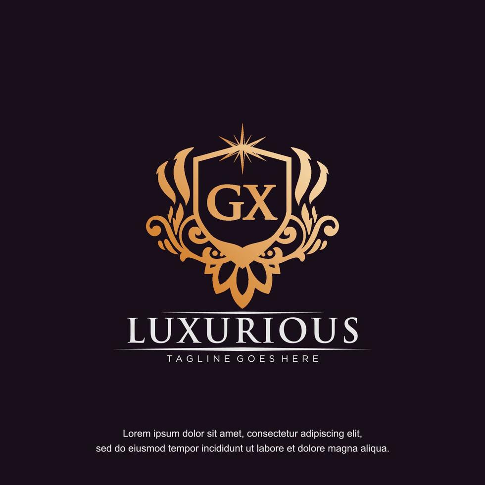 gx eerste brief luxe ornament goud monogram logo sjabloon vector kunst.