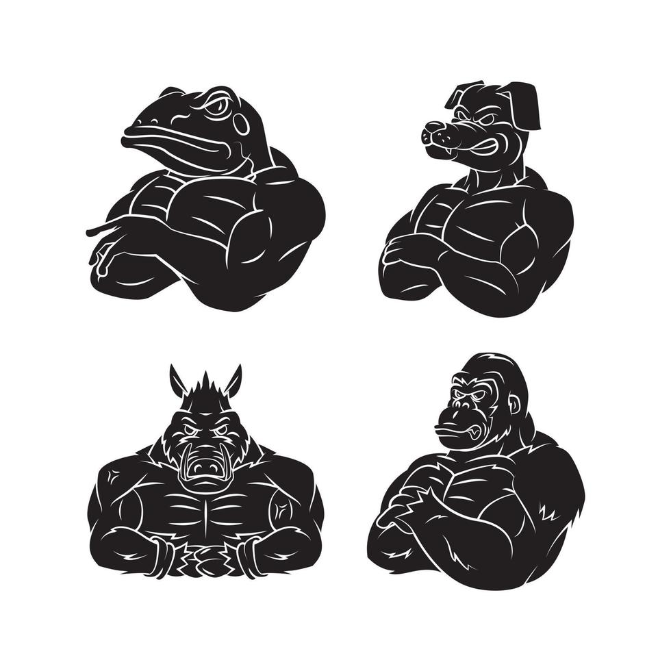 kikker, hond, neushoorn en gorilla tatoeëren verzameling Aan wit achtergrond vector