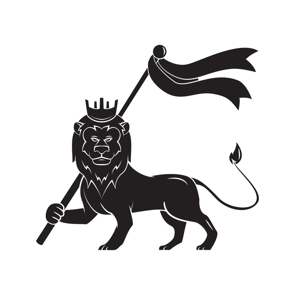 zwart silhouet van leeuw vlag vector