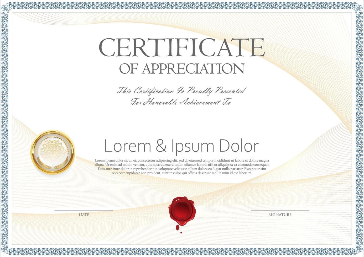 certificaat of diploma van voltooiing ontwerp sjabloon wit achtergrond vector illustratie