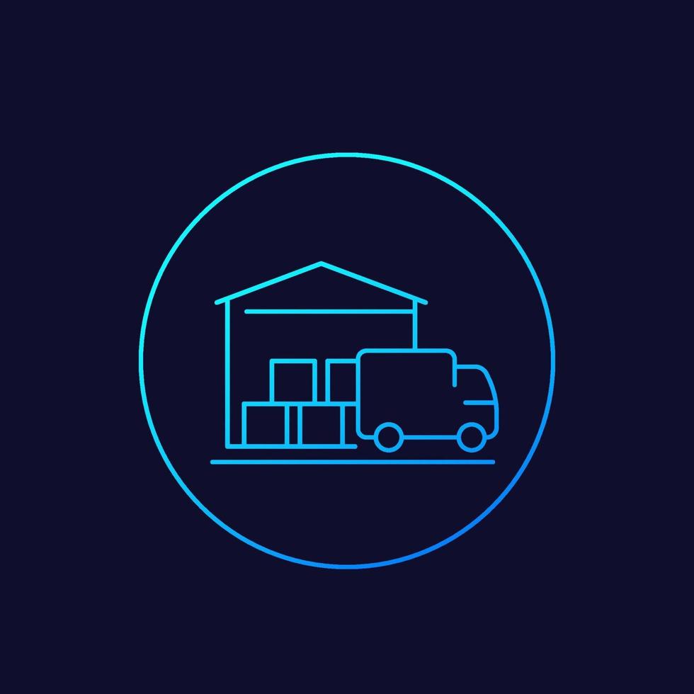 magazijn en bestelwagen, levering pictogram, lijn design.eps vector