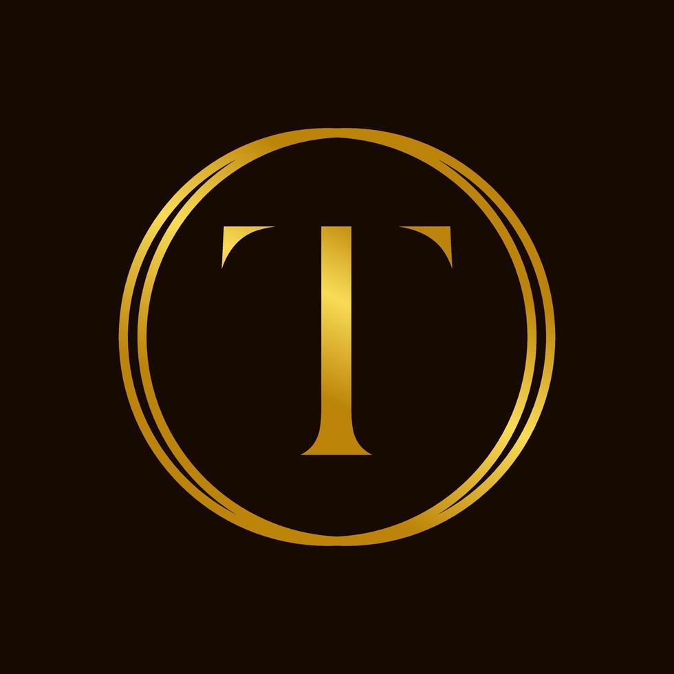 elegant eerste t gouden cirkel logo vector