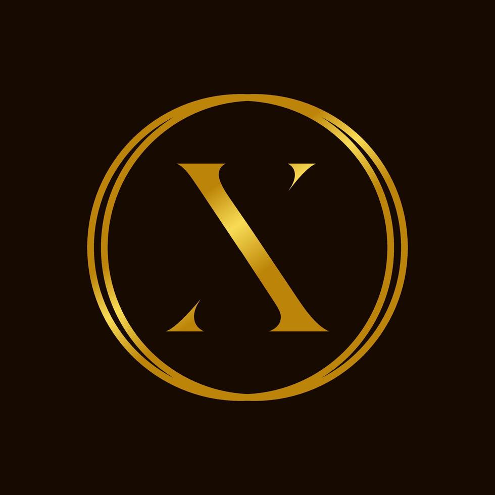 elegant eerste X gouden cirkel logo vector
