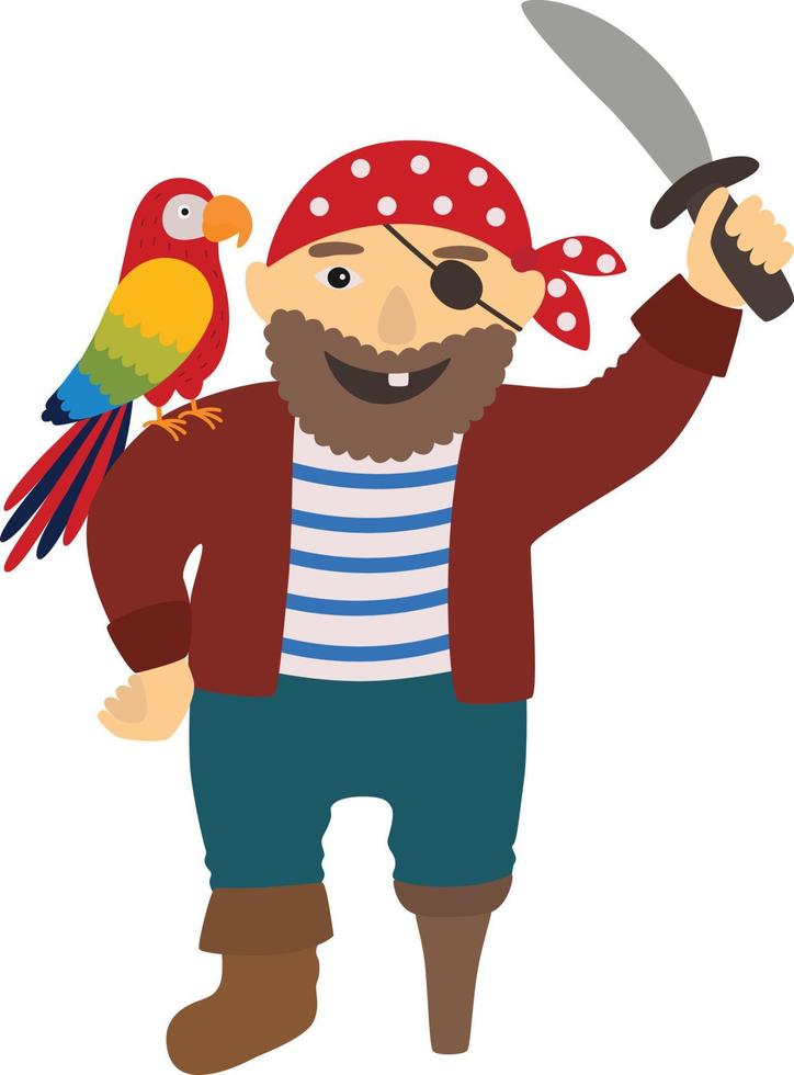 piraat met een papegaai Aan zijn schouder vector