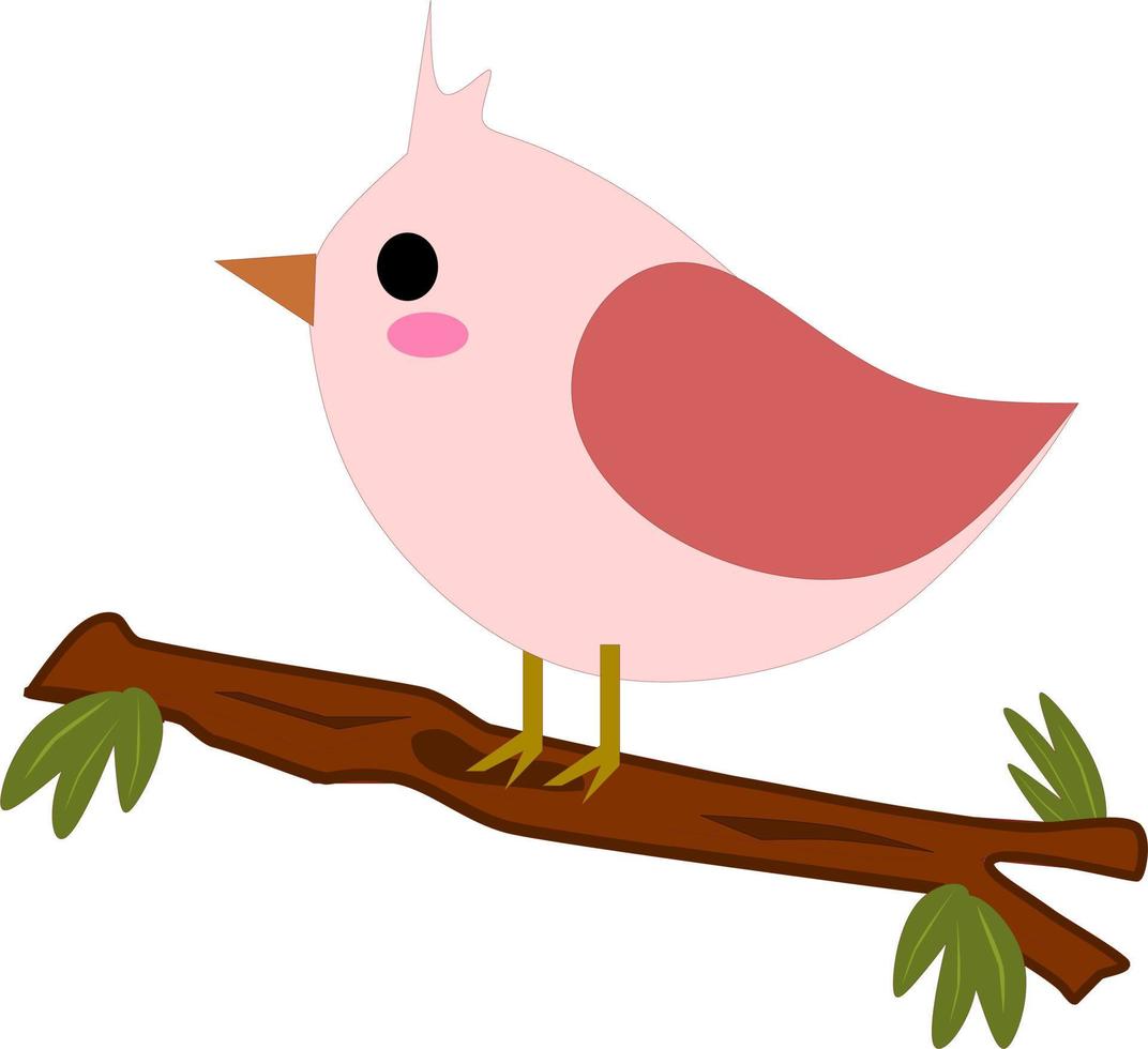 schattig roze vogel tekenfilm Aan boom Afdeling vector
