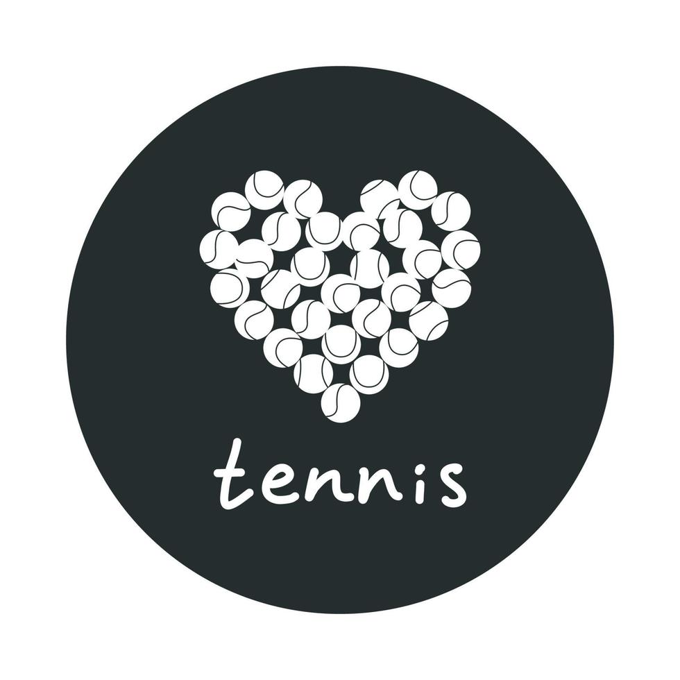 vlak vector silhouet illustratie. hand- getrokken tennis ballen in hart vorm geven aan. liefde tennis