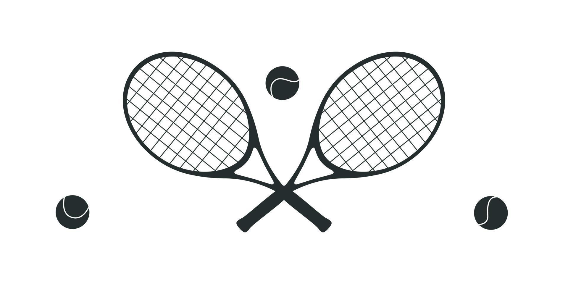 vlak vector illustratie in kinderachtig stijl. hand- getrokken tennis rackets en ballen.