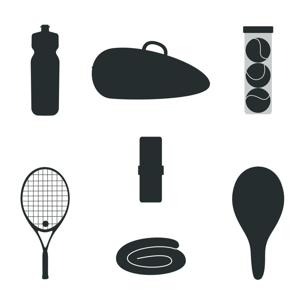 vlak vector silhouet illustratie in kinderachtig stijl. hand- getrokken tennis uitrusting en uitrusting