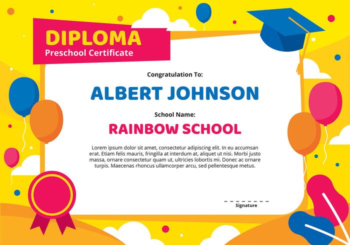 Kleuterschool Diploma certificaatsjabloon vector