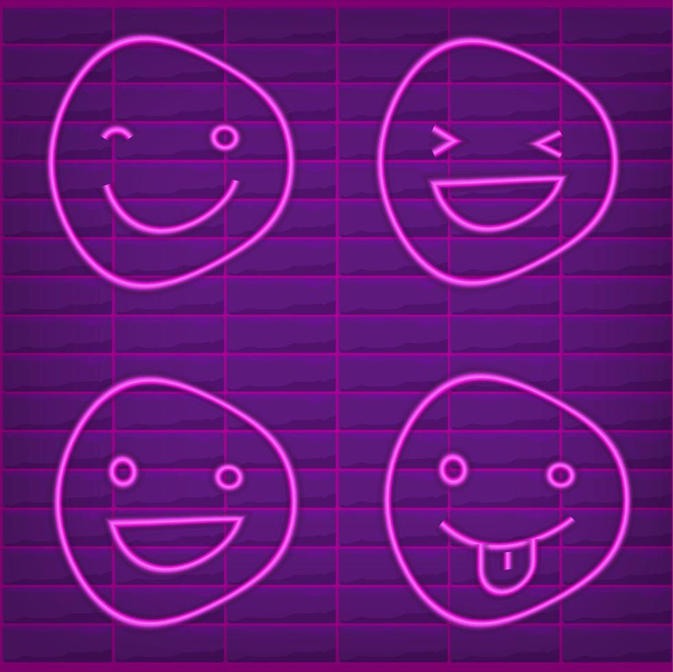 neon illustratie van Purper emoji. vector icoon van tekenfilm verliefd emoji met hart ogen en glimlach in schets neon stijl, Purper en paars kleuren. gloeiend emoticon met achtergrondverlichting