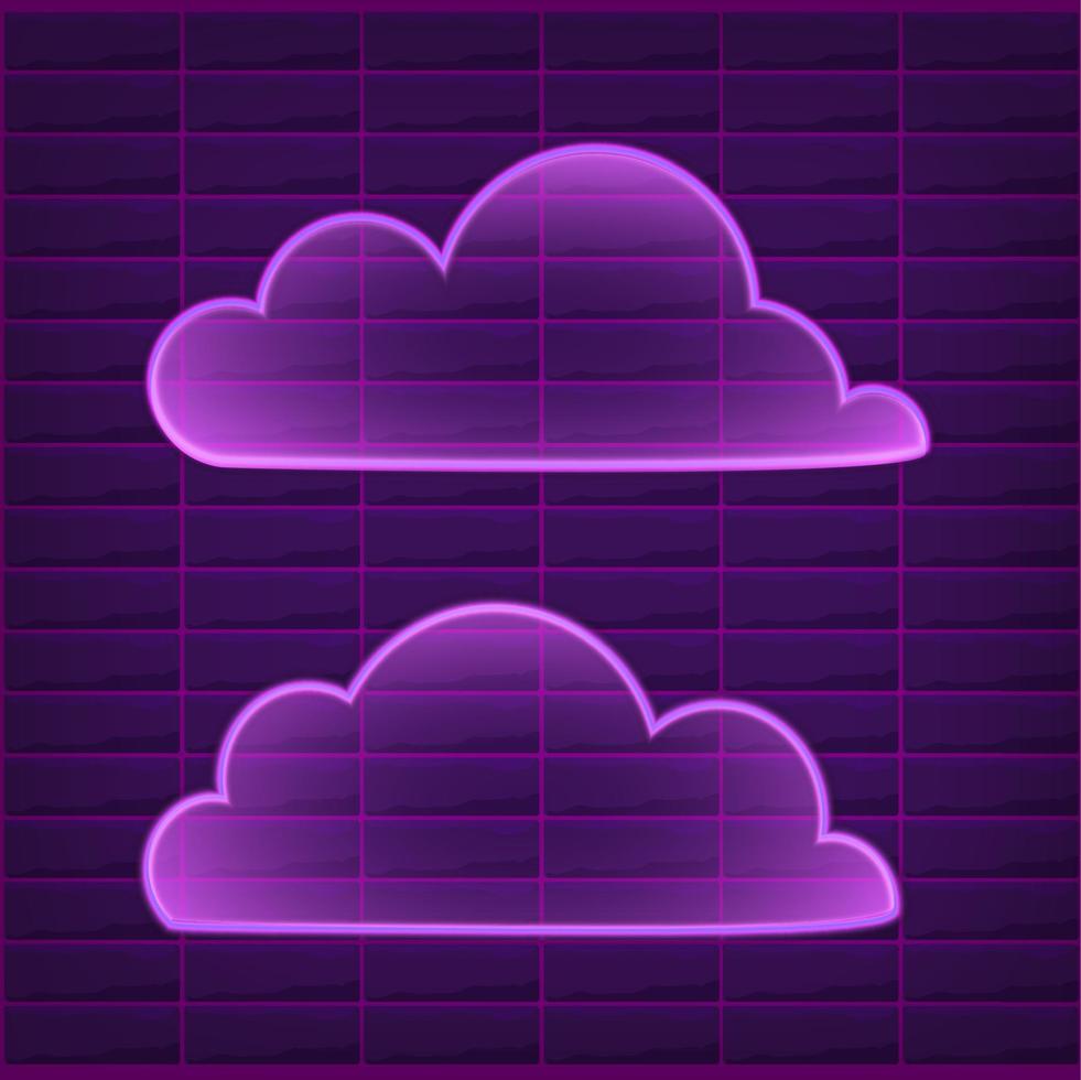 vector neon wolken set, helder Purper licht, pictogrammen verzameling schijnend Aan donker achtergrond, geïsoleerd symbolen.