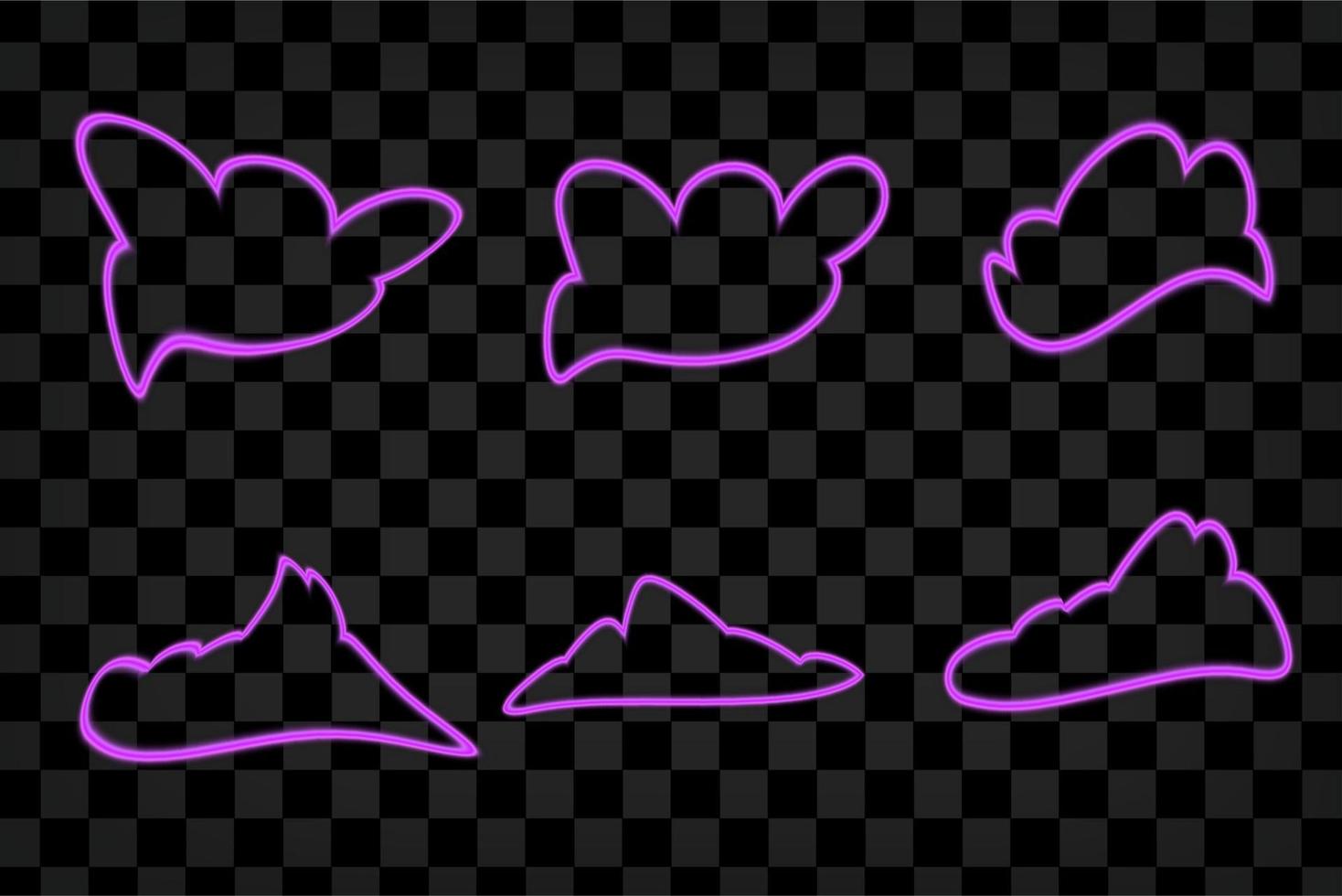 vector neon wolken set, helder Purper licht, pictogrammen verzameling schijnend Aan donker achtergrond, geïsoleerd symbolen.