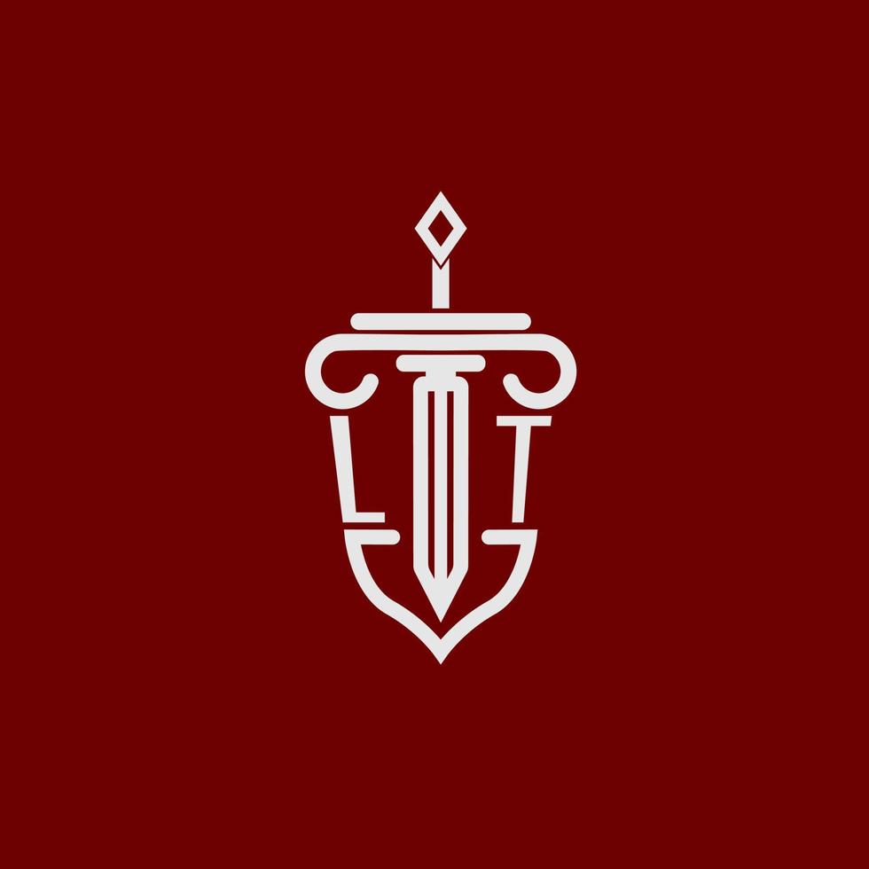 lt eerste logo monogram ontwerp voor wettelijk advocaat vector beeld met zwaard en schild