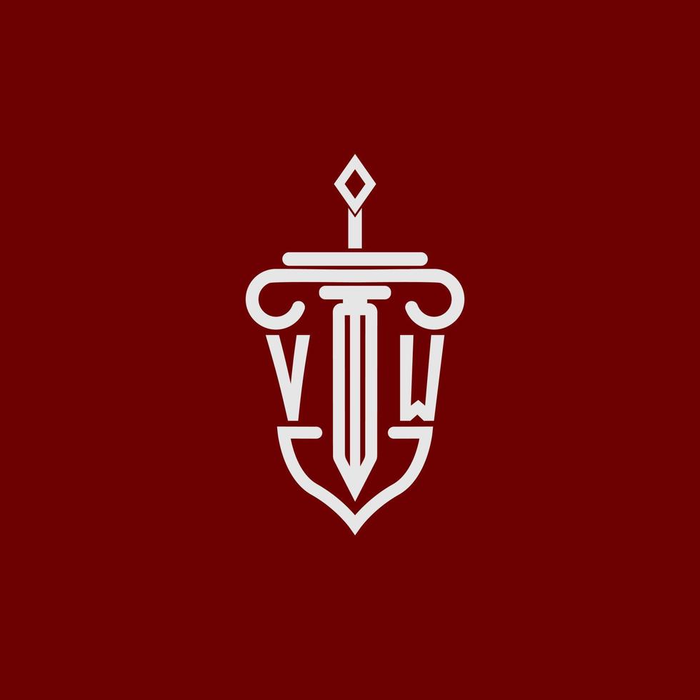 vw eerste logo monogram ontwerp voor wettelijk advocaat vector beeld met zwaard en schild