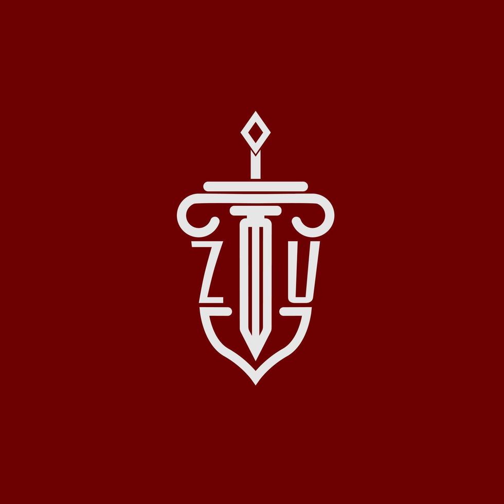 zu eerste logo monogram ontwerp voor wettelijk advocaat vector beeld met zwaard en schild