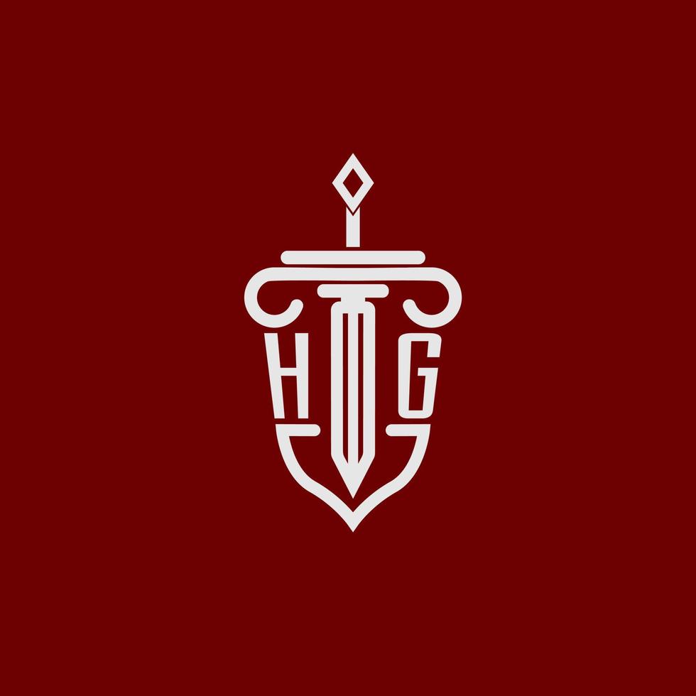 hg eerste logo monogram ontwerp voor wettelijk advocaat vector beeld met zwaard en schild