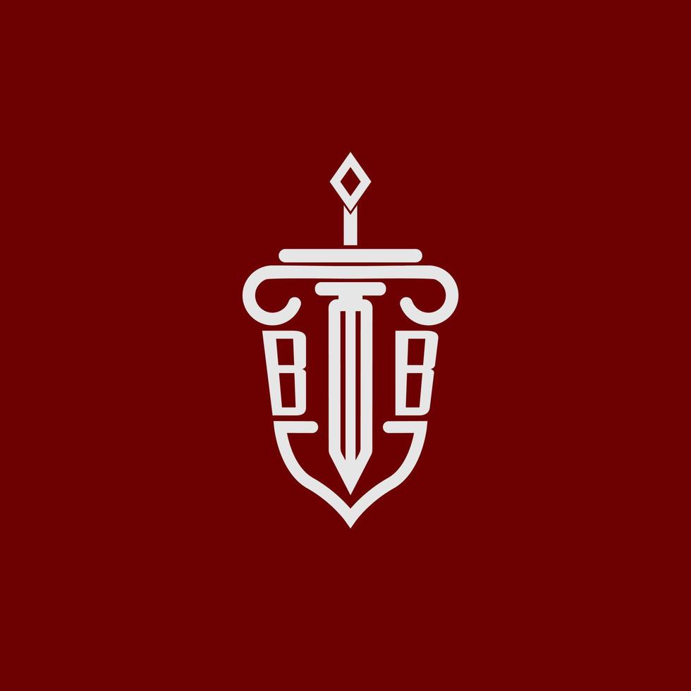 bb eerste logo monogram ontwerp voor wettelijk advocaat vector beeld met zwaard en schild