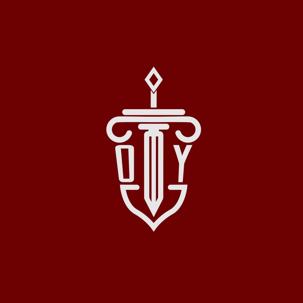 oy eerste logo monogram ontwerp voor wettelijk advocaat vector beeld met zwaard en schild