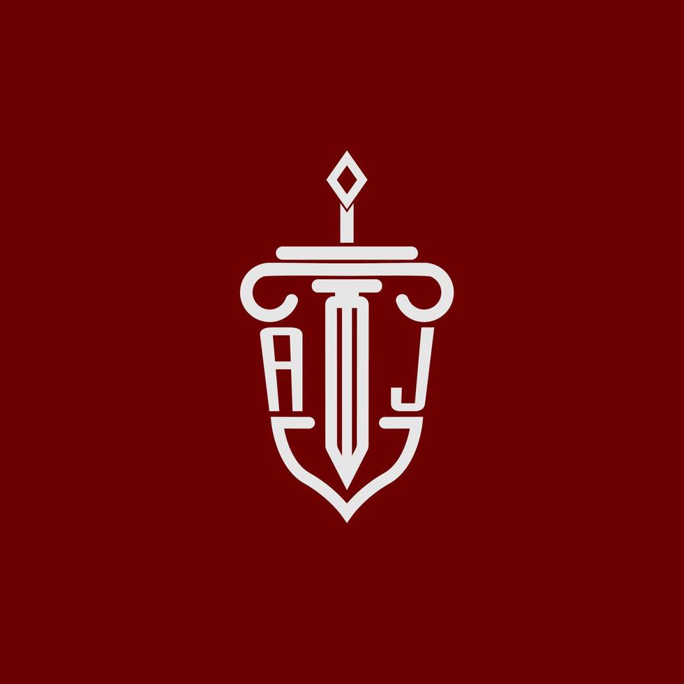 aj eerste logo monogram ontwerp voor wettelijk advocaat vector beeld met zwaard en schild