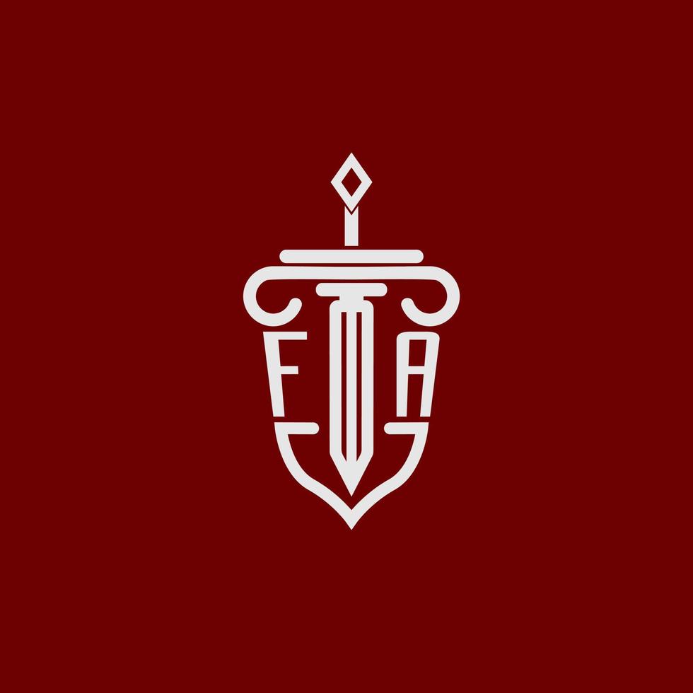 fa eerste logo monogram ontwerp voor wettelijk advocaat vector beeld met zwaard en schild