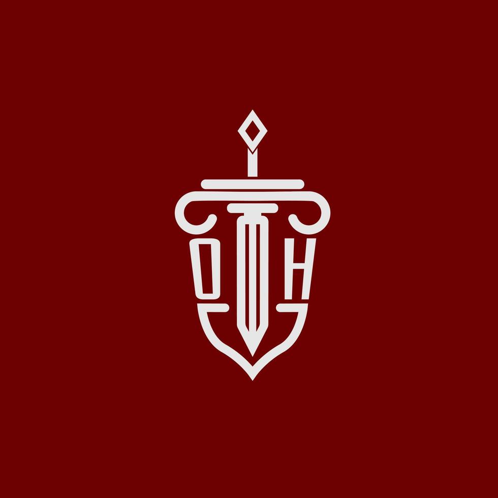 Oh eerste logo monogram ontwerp voor wettelijk advocaat vector beeld met zwaard en schild