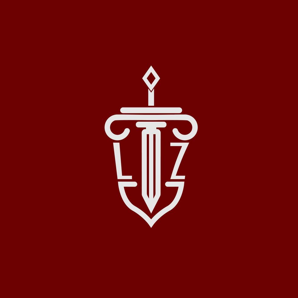 lz eerste logo monogram ontwerp voor wettelijk advocaat vector beeld met zwaard en schild