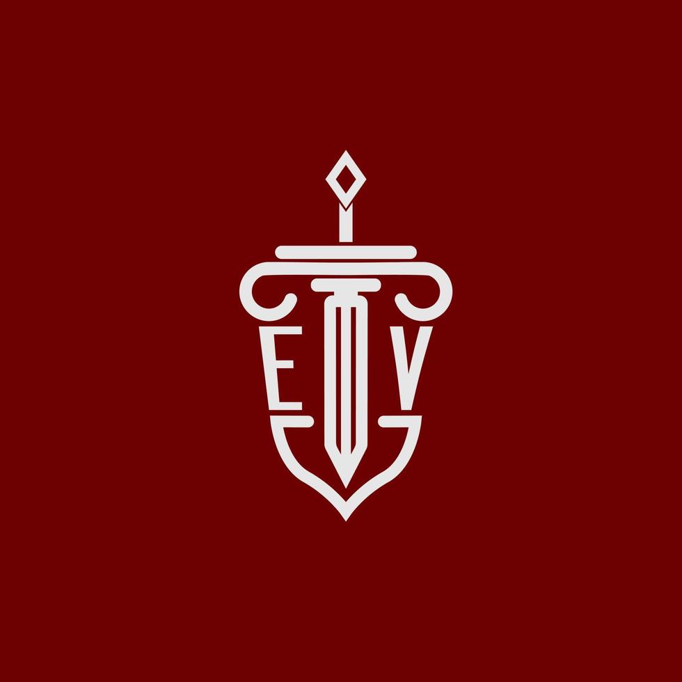 ev eerste logo monogram ontwerp voor wettelijk advocaat vector beeld met zwaard en schild