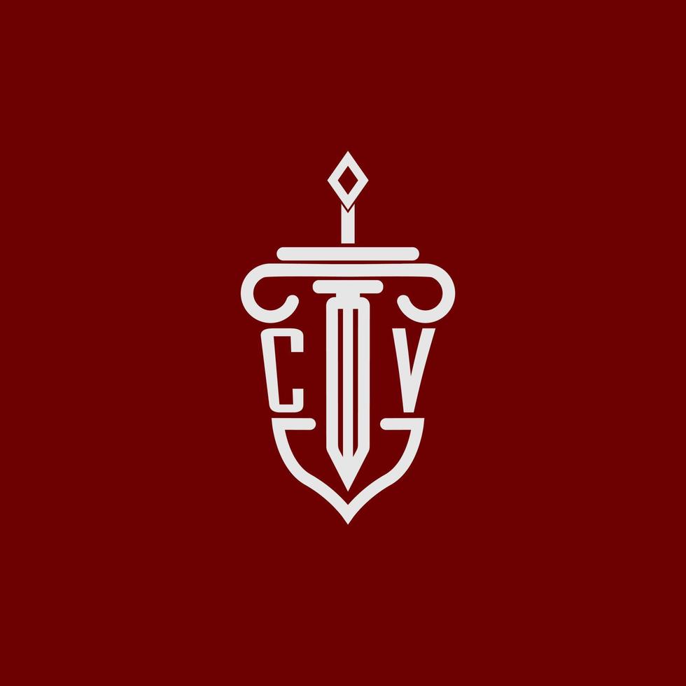 CV eerste logo monogram ontwerp voor wettelijk advocaat vector beeld met zwaard en schild