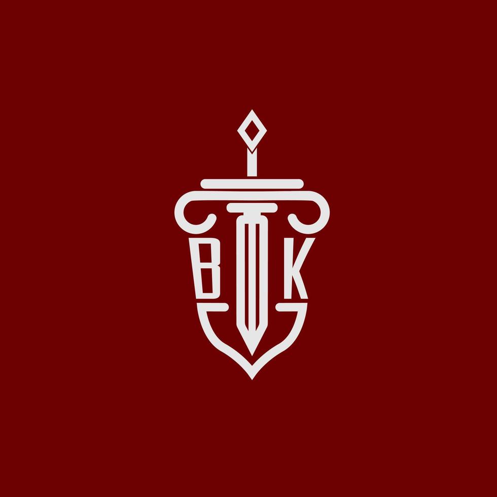 bk eerste logo monogram ontwerp voor wettelijk advocaat vector beeld met zwaard en schild
