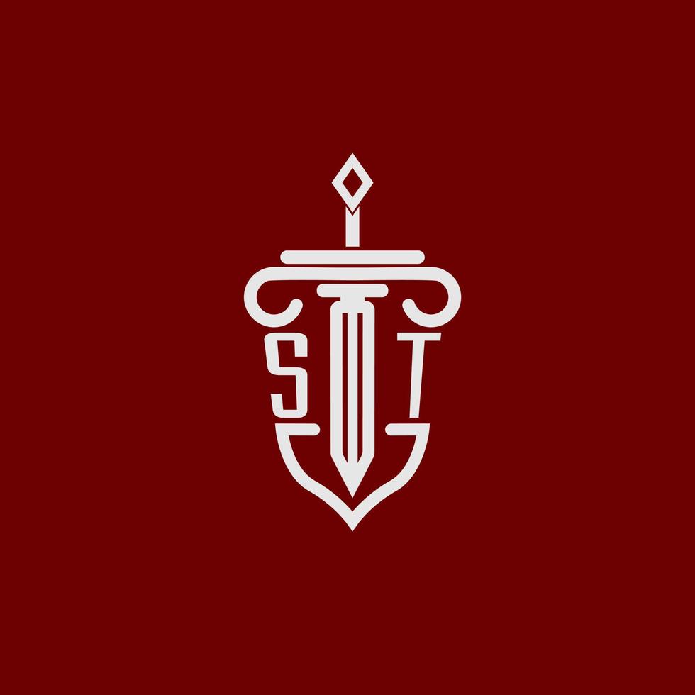 st eerste logo monogram ontwerp voor wettelijk advocaat vector beeld met zwaard en schild
