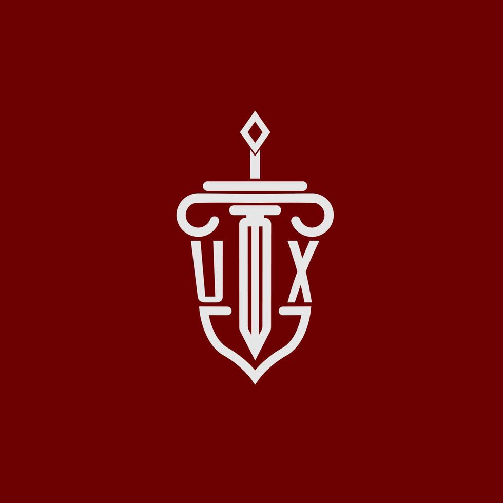 ux eerste logo monogram ontwerp voor wettelijk advocaat vector beeld met zwaard en schild