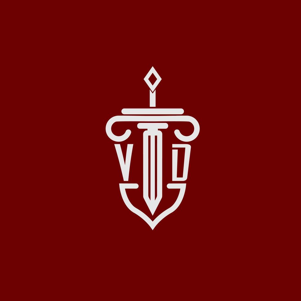vd eerste logo monogram ontwerp voor wettelijk advocaat vector beeld met zwaard en schild