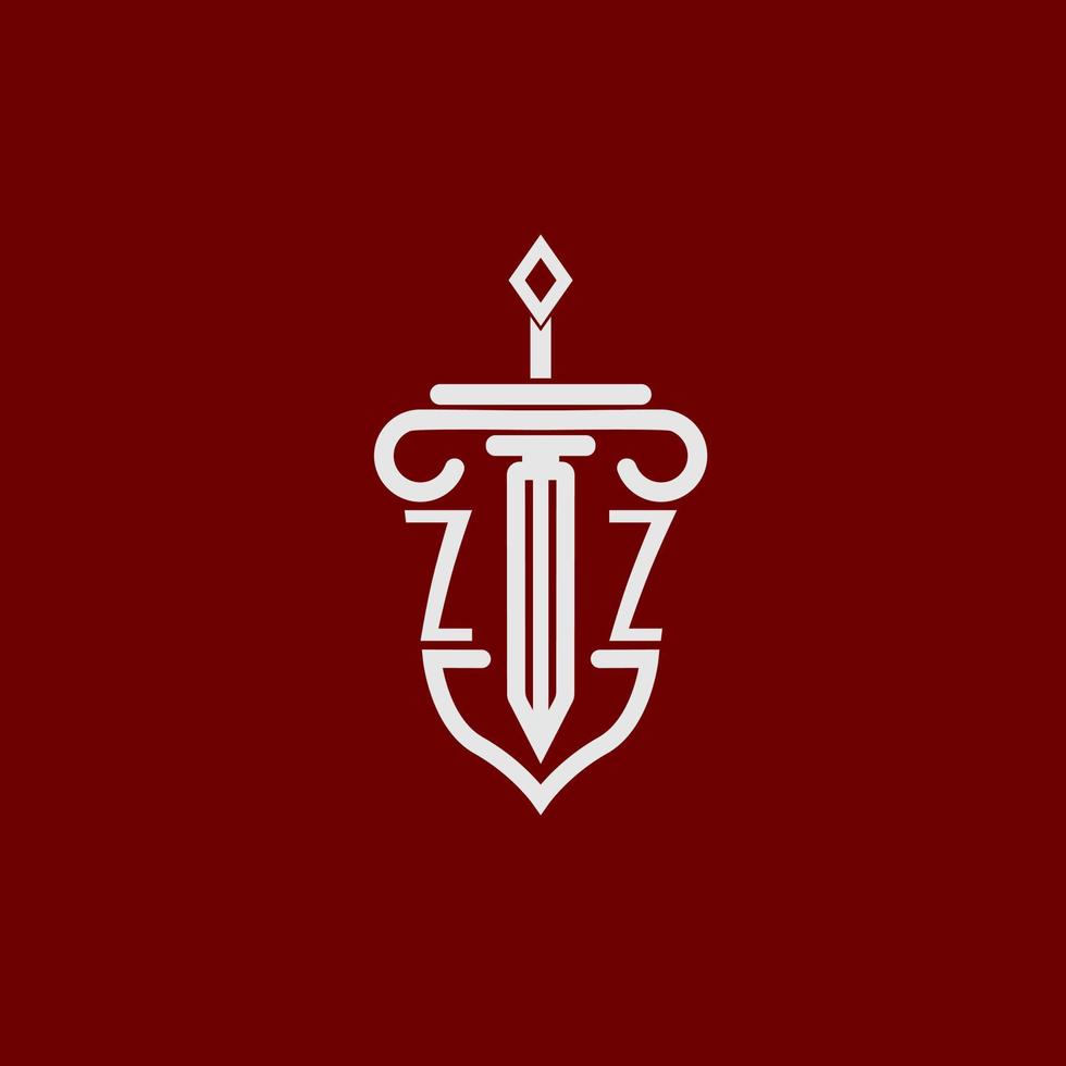 zz eerste logo monogram ontwerp voor wettelijk advocaat vector beeld met zwaard en schild