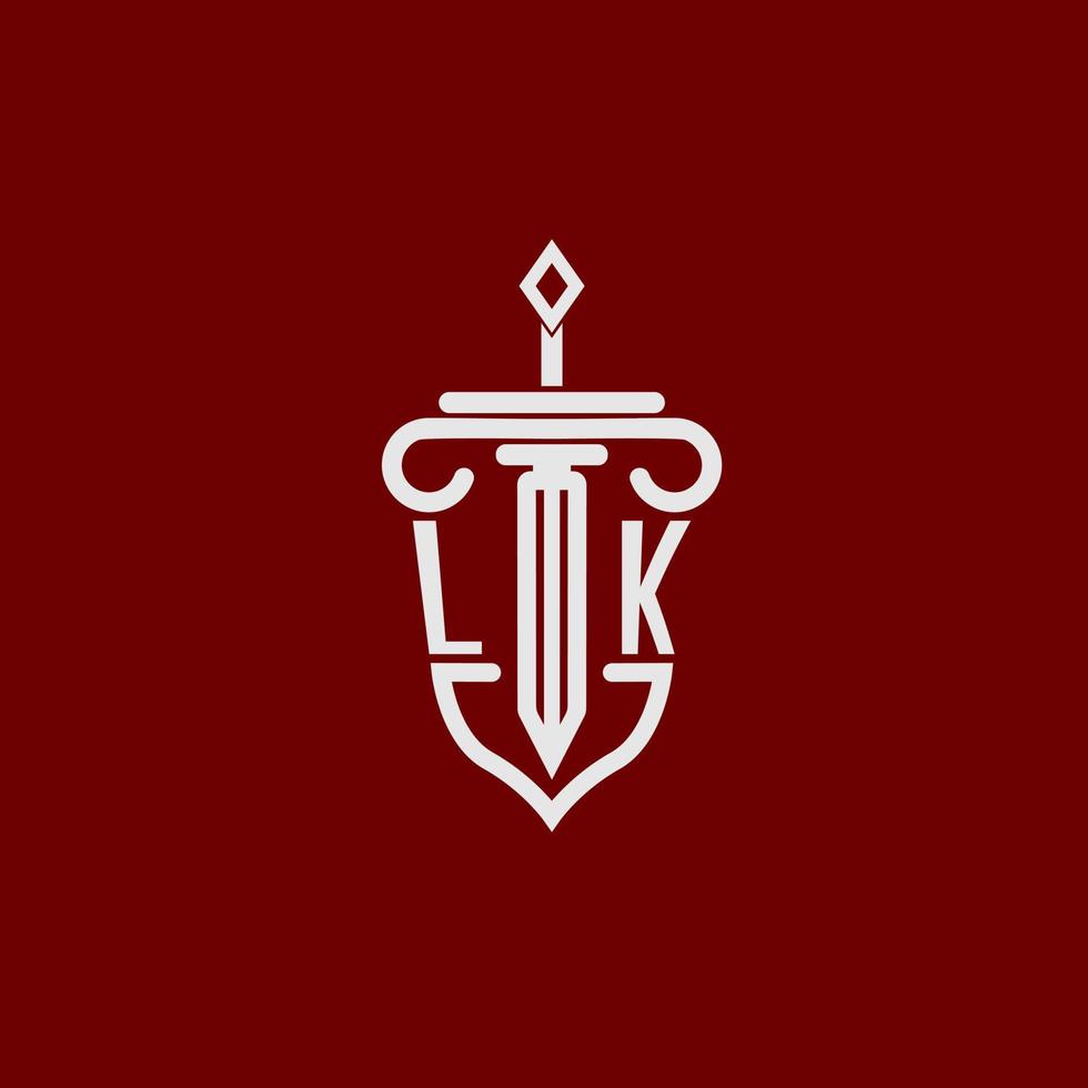 lk eerste logo monogram ontwerp voor wettelijk advocaat vector beeld met zwaard en schild