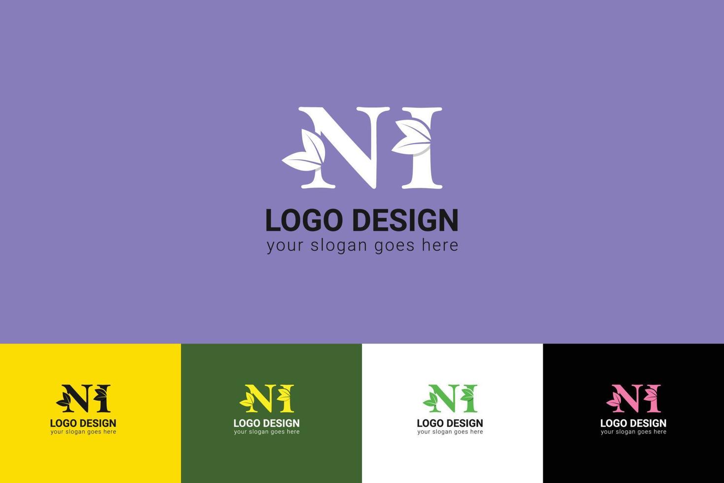 ni brieven eco logo met groen blad. ecologie brief logo. vector lettertype voor natuur affiches, eco vriendelijk embleem, veganistisch identiteit, kruiden en botanisch kaarten enz.