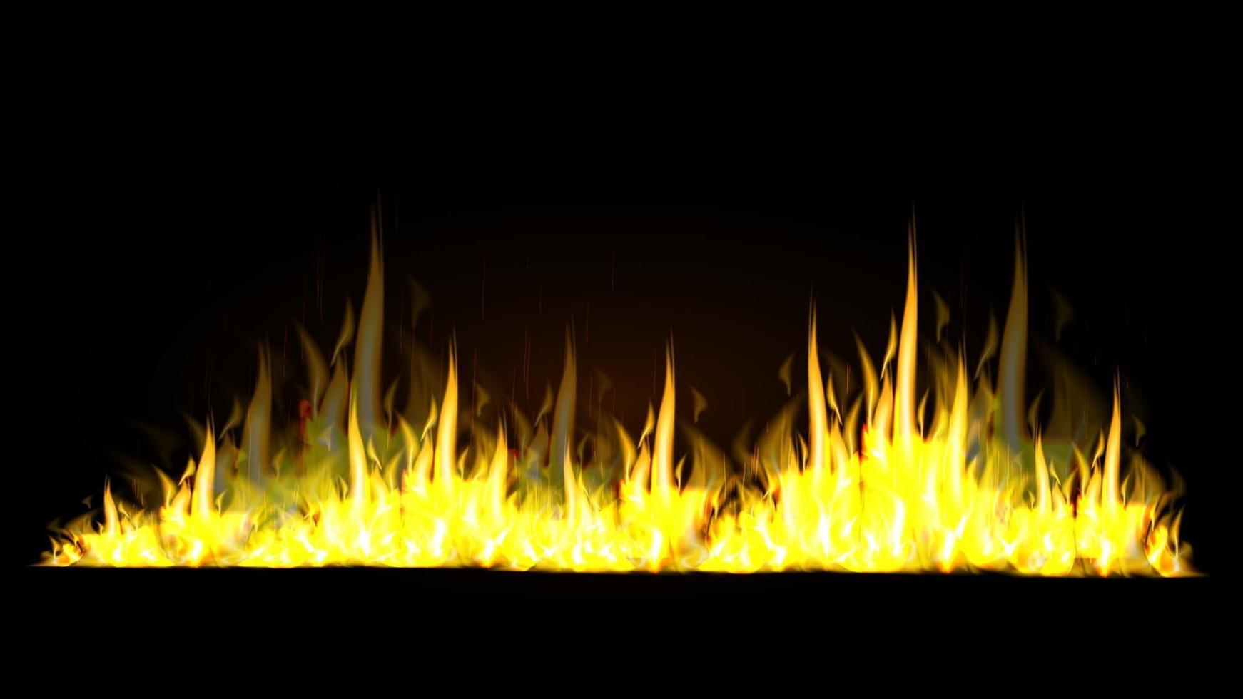 realistische horizontale vuurvlammen geïsoleerd op zwarte achtergrond voor uw kunsten vector