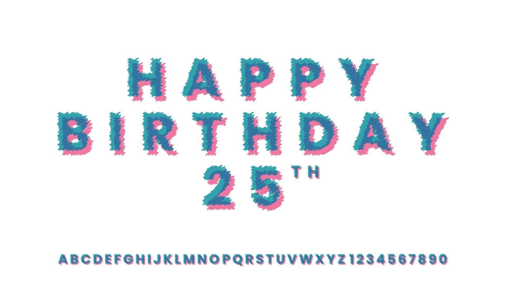 gelukkige verjaardagsgroeten met vervormd teksteffect in pop-stijl vector