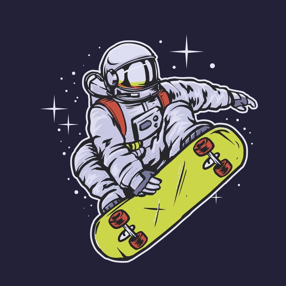 astronaut skateboarden in de ruimte vector