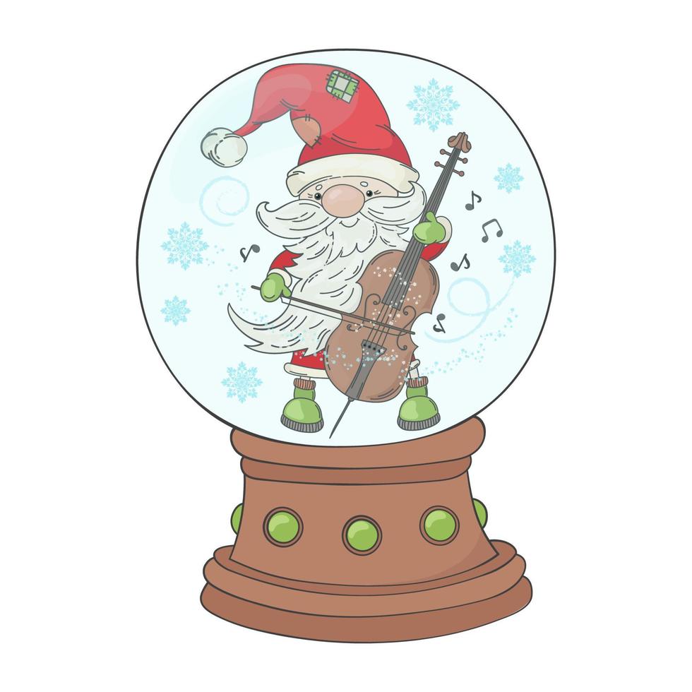 cello de kerstman in sneeuw wereldbol Kerstmis vector illustratie reeks