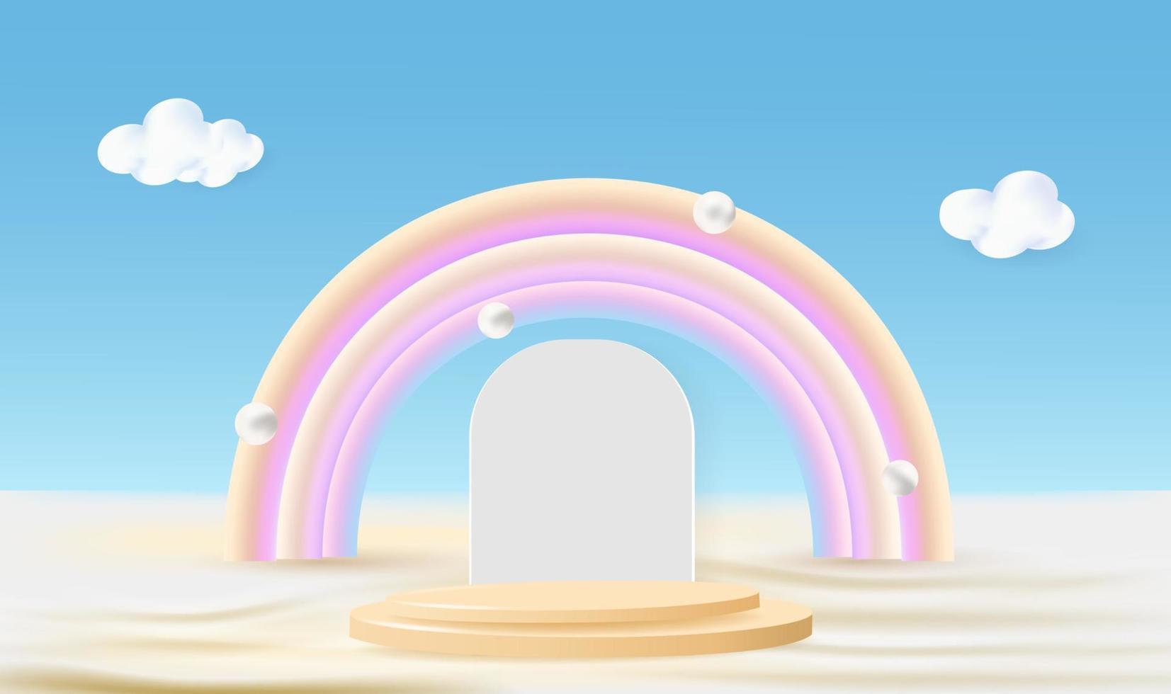 cirkel podium, regenboog in de lucht voor weergeven schattig producten. vector