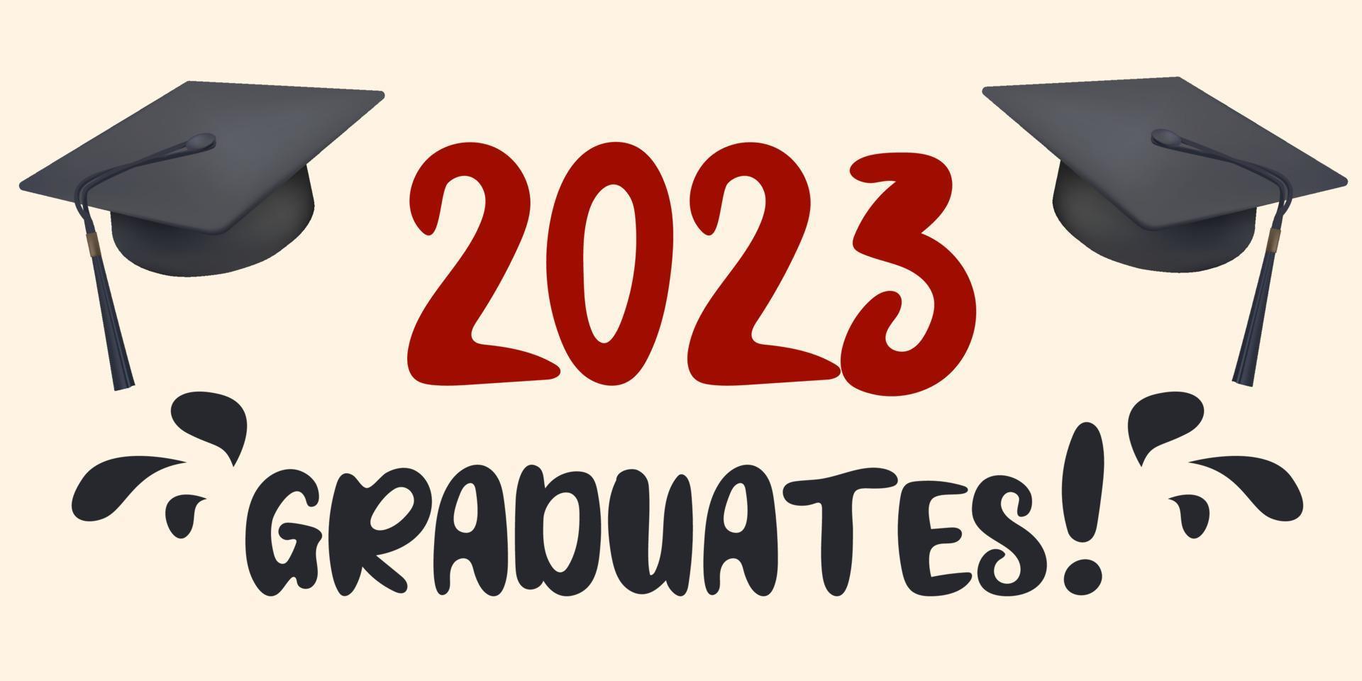 2023 klasse afstuderen, missie compleet. de concept van versieren felicitatie voor school- afgestudeerden. ontwerp voor t-shirt, folder, uitnodiging, groet kaart. illustratie, vector